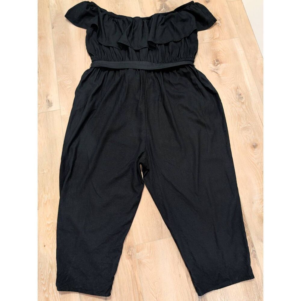 Ava & Viv Women's Plus Size Ruffle Short Sleeve Jumpsuit Black Boho - Picture 6 of 13